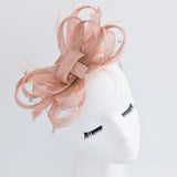 Blush pink fascinator hat with crystals and feathers - House of Hats