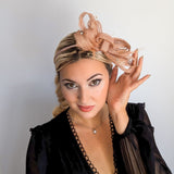 Blush pink fascinator hat with crystals and feathers - House of Hats