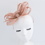 Blush pink fascinator hat with crystals and feathers - House of Hats