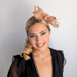Blush pink fascinator hat with crystals and feathers - House of Hats