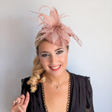 Blush pink feather fascinator hat - House of Hats