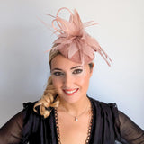 Blush pink feather fascinator hat - House of Hats