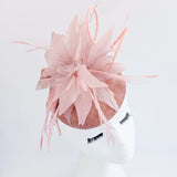 Blush pink feather fascinator hat - House of Hats