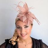Blush pink feather fascinator hat - House of Hats