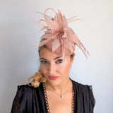 Blush pink feather fascinator hat - House of Hats