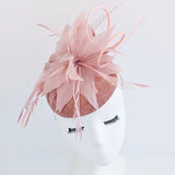Blush pink feather fascinator hat - House of Hats