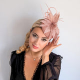 Blush pink feather fascinator hat - House of Hats