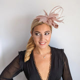 Blush pink feather fascinator hat - House of Hats
