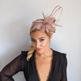 Blush pink feather fascinator hat - House of Hats