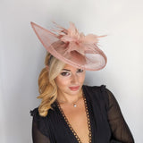 Blush pink feather large teardrop fascinator hat - House of Hats
