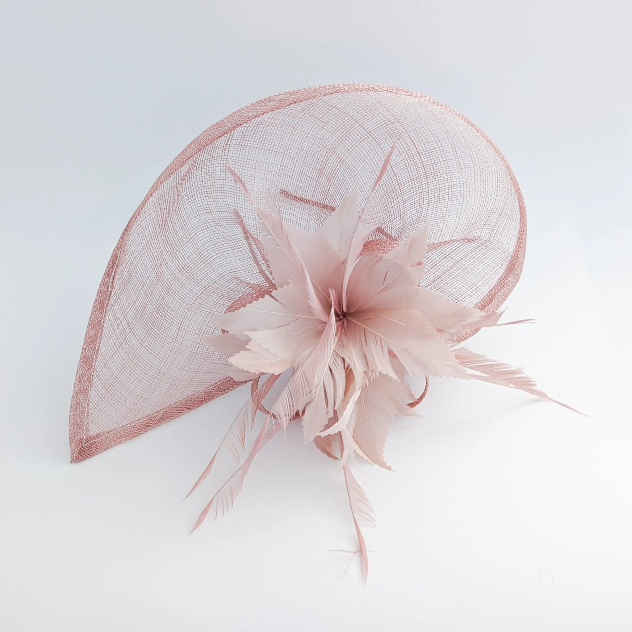 Blush pink feather large teardrop fascinator hat - House of Hats