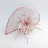 Blush pink feather large teardrop fascinator hat - House of Hats
