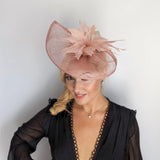 Blush pink feather large teardrop fascinator hat - House of Hats