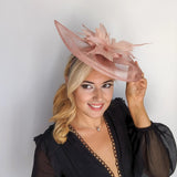 Blush pink feather large teardrop fascinator hat - House of Hats