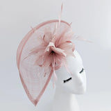 Blush pink feather large teardrop fascinator hat - House of Hats