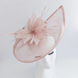 Blush pink feather large teardrop fascinator hat - House of Hats