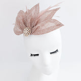 Blush pink feather petal fan fascinator hat - House of Hats