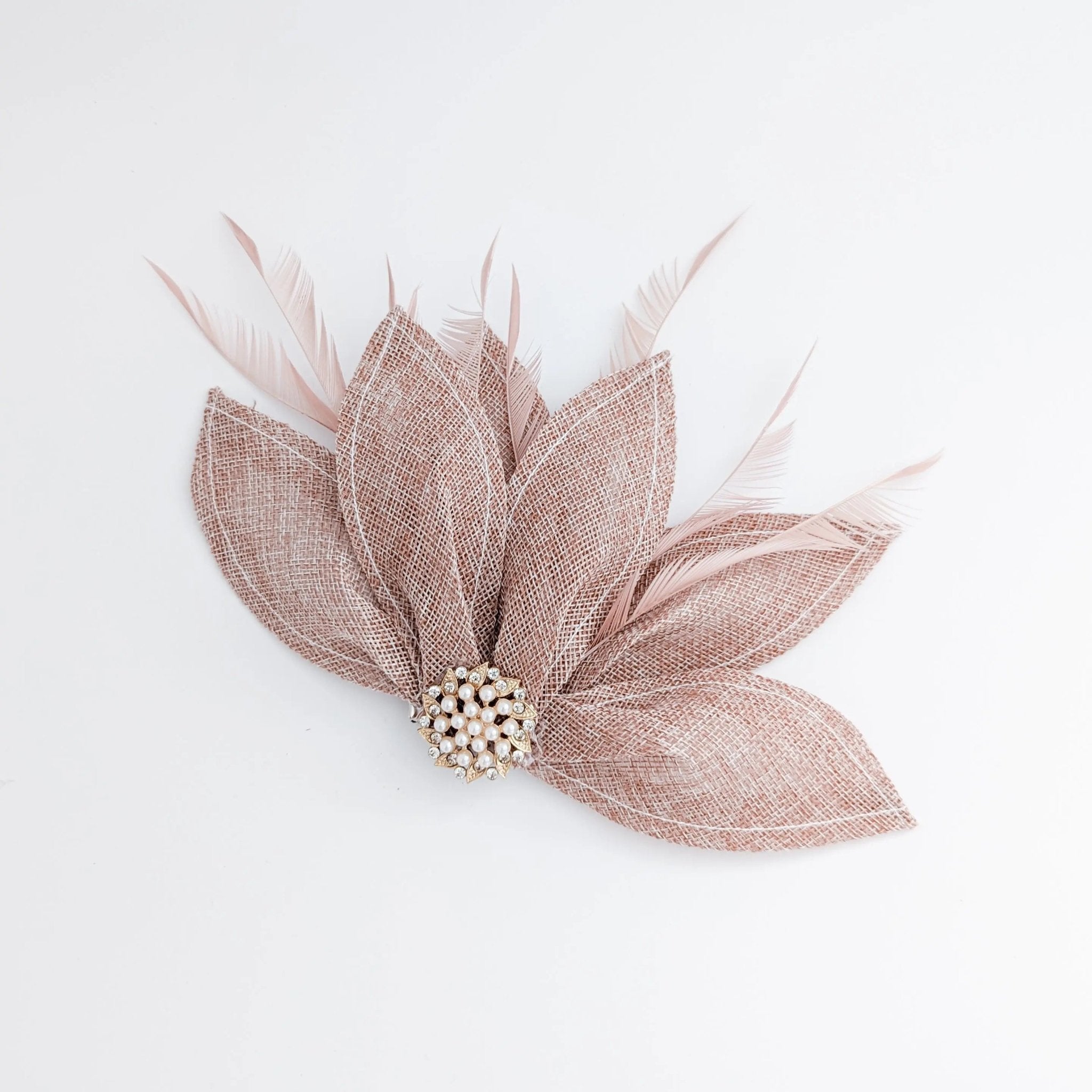 Blush pink feather petal fan fascinator hat - House of Hats