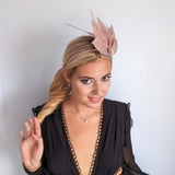 Blush pink feather petal fan fascinator hat - House of Hats