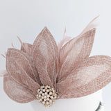 Blush pink feather petal fan fascinator hat - House of Hats