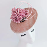 Blush pink flower crystal disc saucer fascinator hat - House of Hats