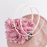 Blush pink flower crystal disc saucer fascinator hat - House of Hats