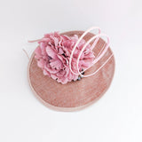 Blush pink flower crystal disc saucer fascinator hat - House of Hats
