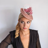 Blush pink flower crystal disc saucer fascinator hat - House of Hats