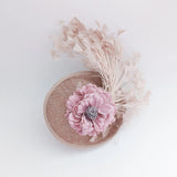 Blush pink flower feather disc saucer fascinator hat - House of Hats