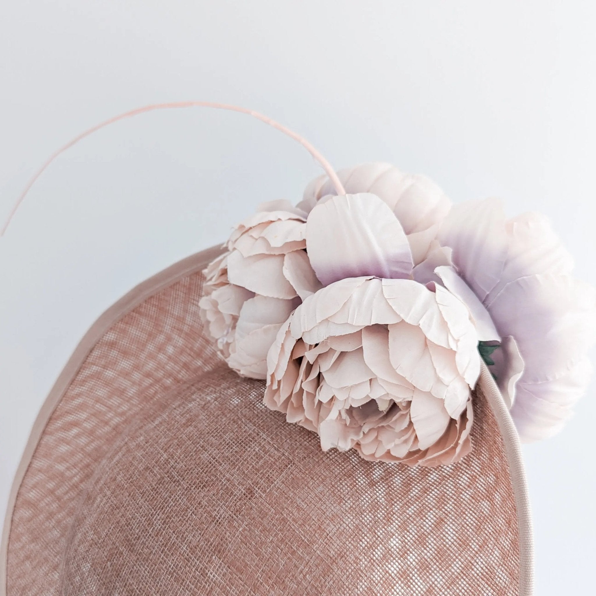 Blush pink large flower saucer disc fascinator hat - House of Hats