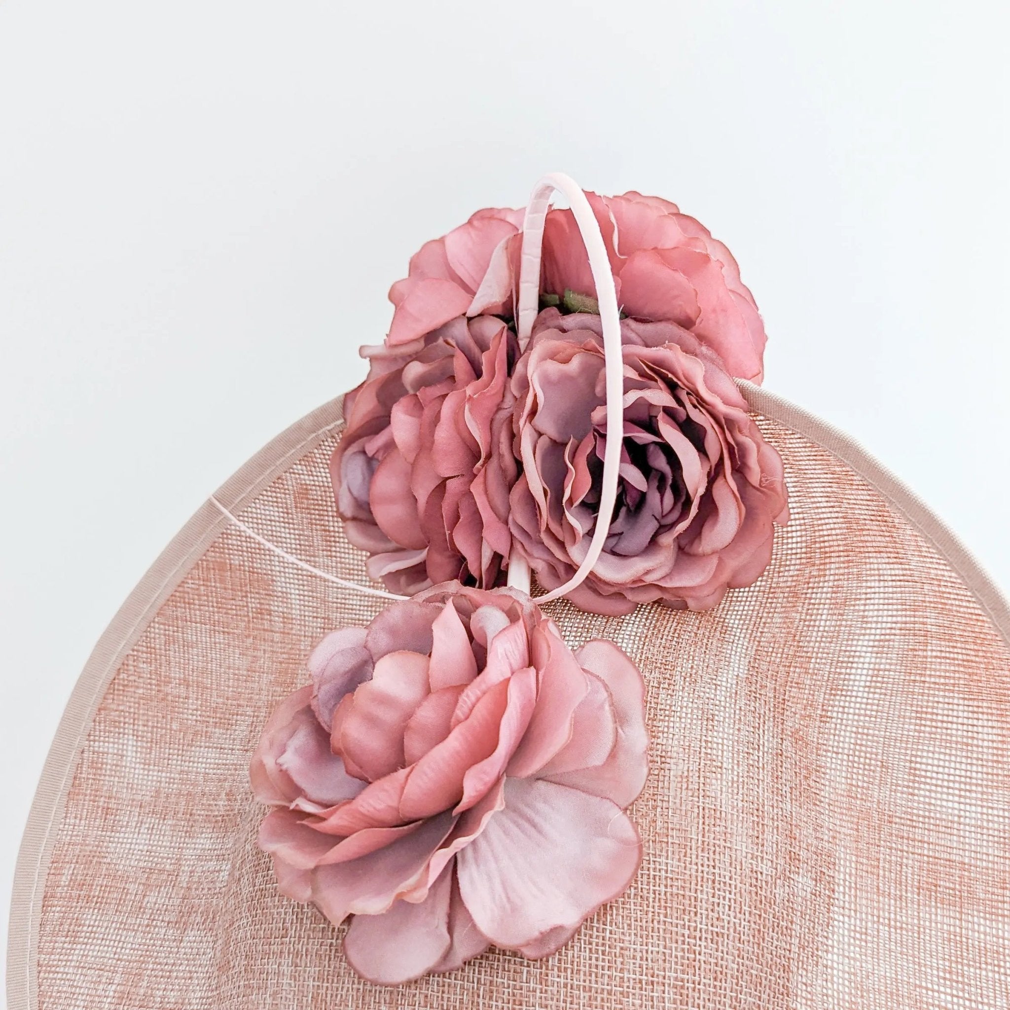 Blush pink large flower saucer disc fascinator hat - House of Hats