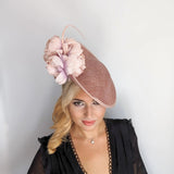 Blush pink large flower saucer disc fascinator hat - House of Hats