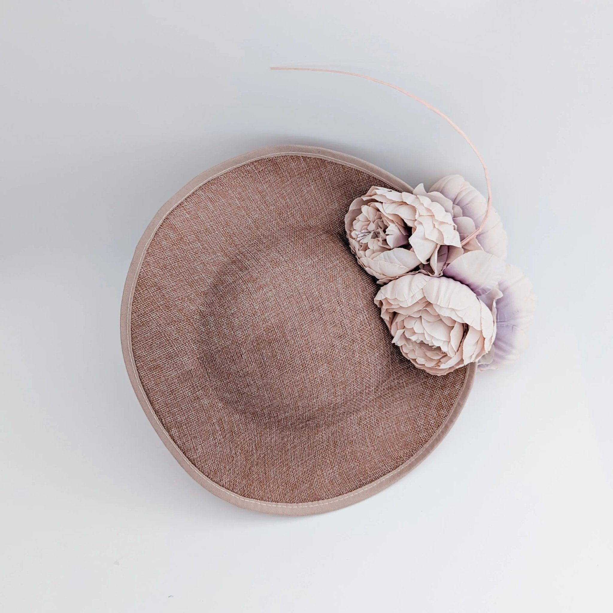 Blush pink large flower saucer disc fascinator hat - House of Hats