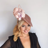 Blush pink large flower saucer disc fascinator hat - House of Hats