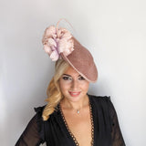 Blush pink large flower saucer disc fascinator hat - House of Hats