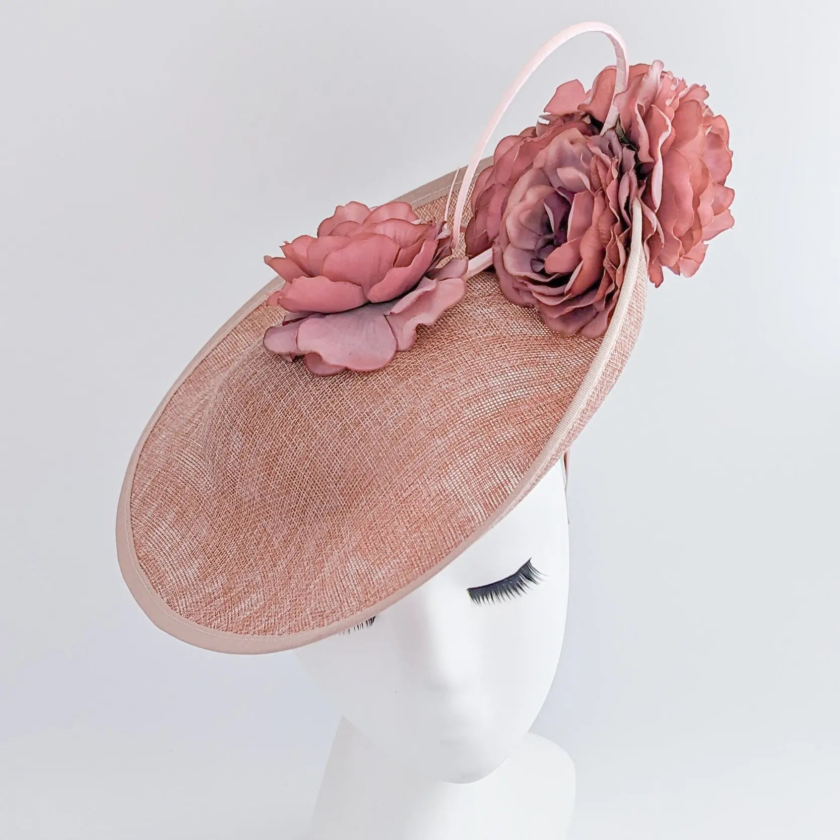 Blush pink large flower saucer disc fascinator hat - House of Hats