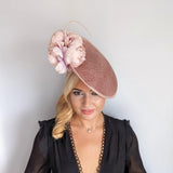 Blush pink large flower saucer disc fascinator hat - House of Hats