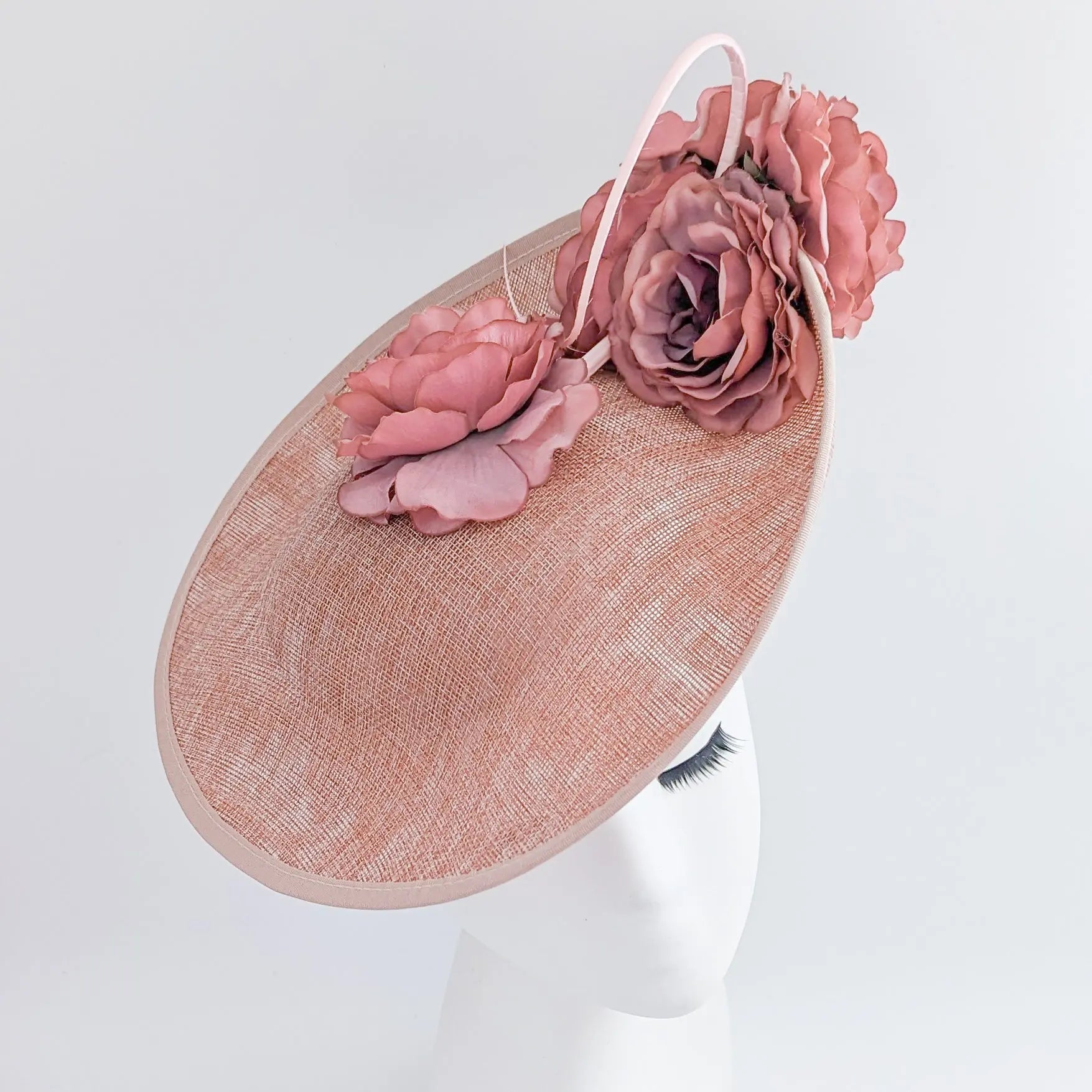 Blush pink large flower saucer disc fascinator hat - House of Hats