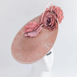 Blush pink large flower saucer disc fascinator hat - House of Hats