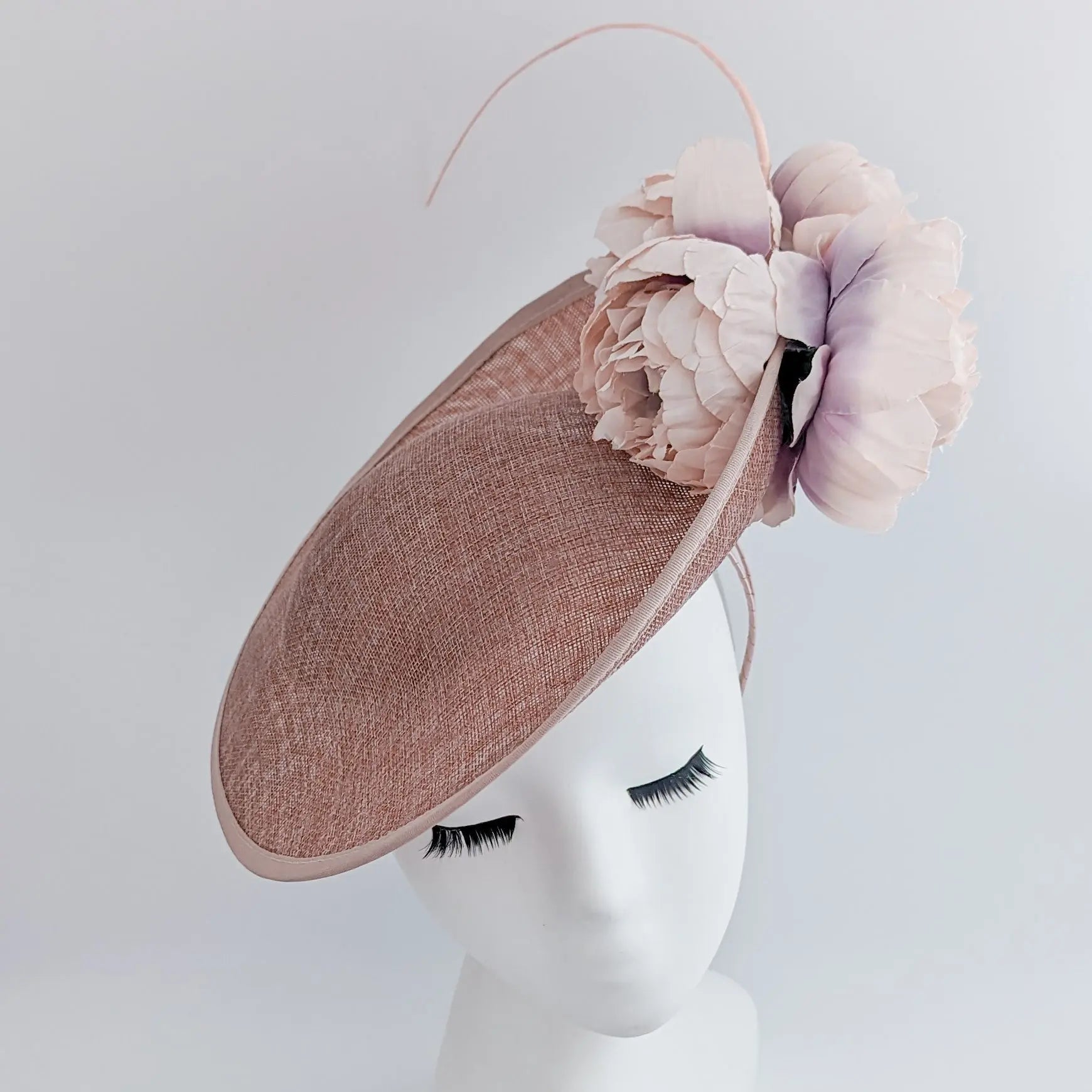Blush pink large flower saucer disc fascinator hat - House of Hats