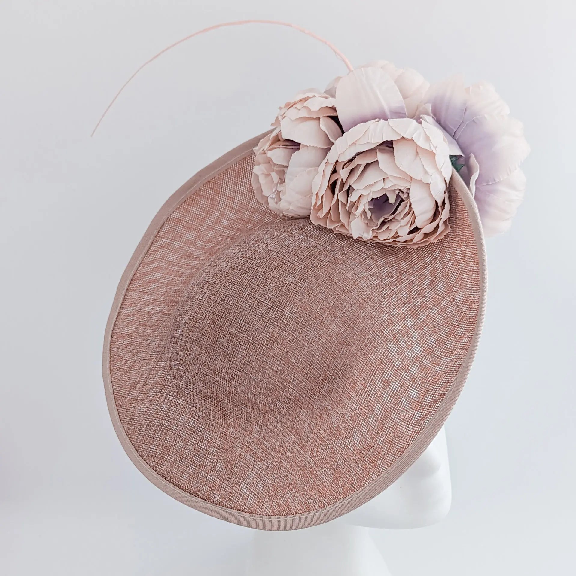 Blush pink large flower saucer disc fascinator hat - House of Hats