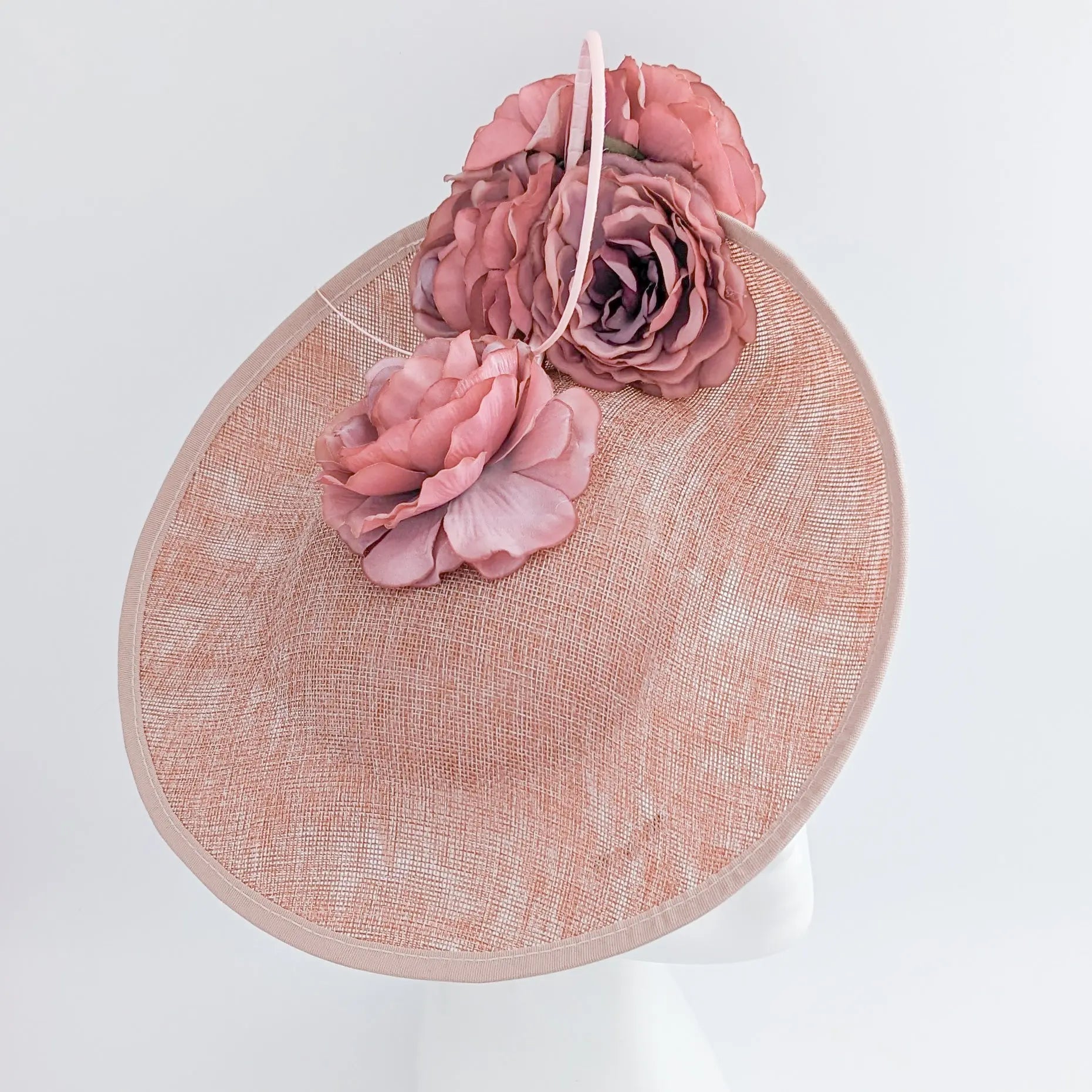 Blush pink large flower saucer disc fascinator hat - House of Hats
