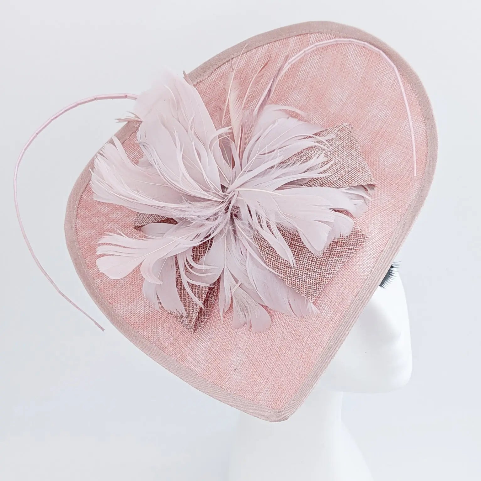 Blush pink large teardrop feather fascinator hat - House of Hats