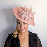 Blush pink large teardrop feather fascinator hat - House of Hats