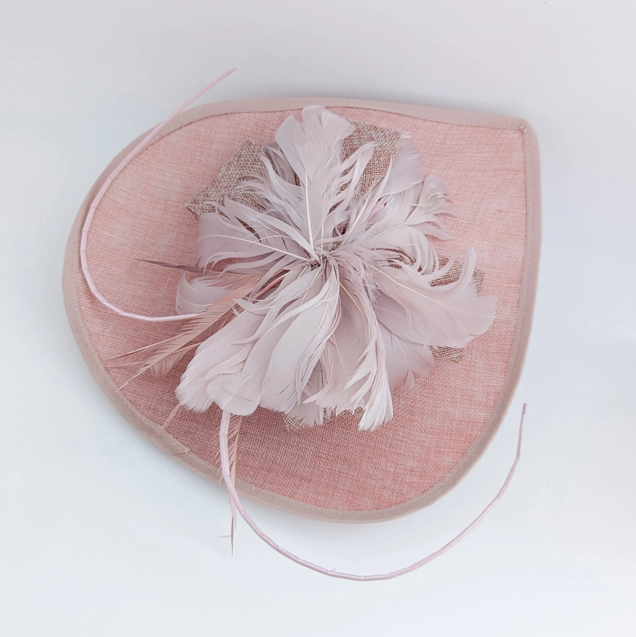 Blush pink large teardrop feather fascinator hat - House of Hats