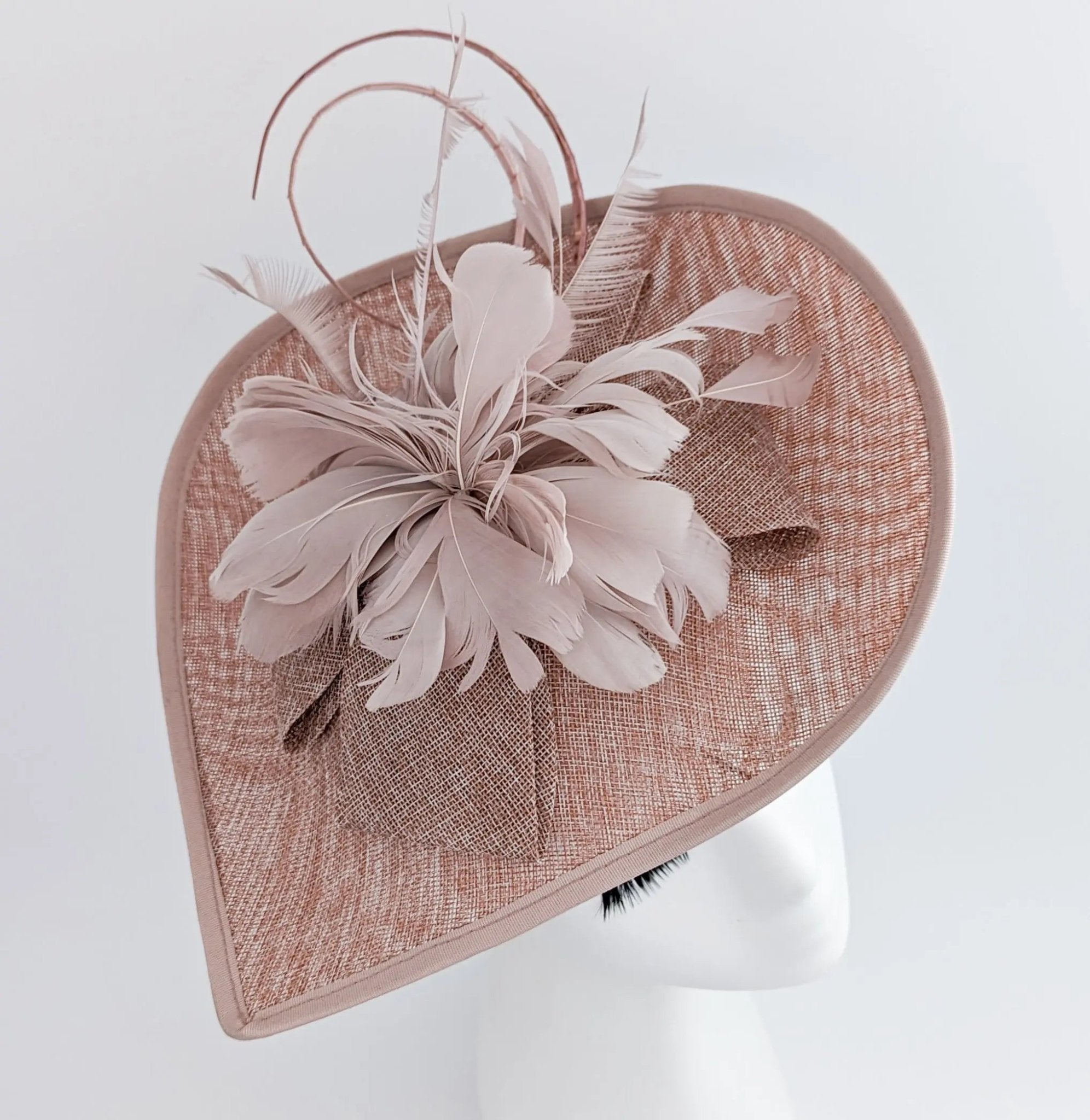 Blush pink large teardrop feather fascinator hat - House of Hats