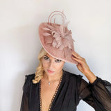 Blush pink large teardrop feather fascinator hat - House of Hats