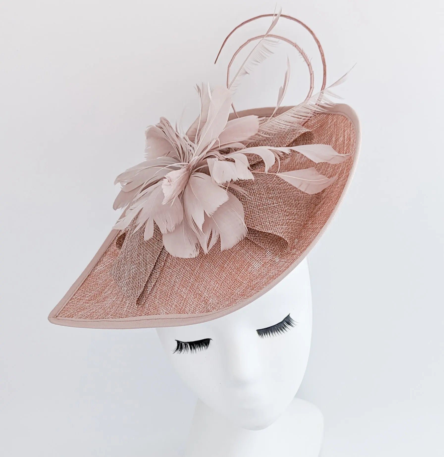 Blush pink large teardrop feather fascinator hat - House of Hats