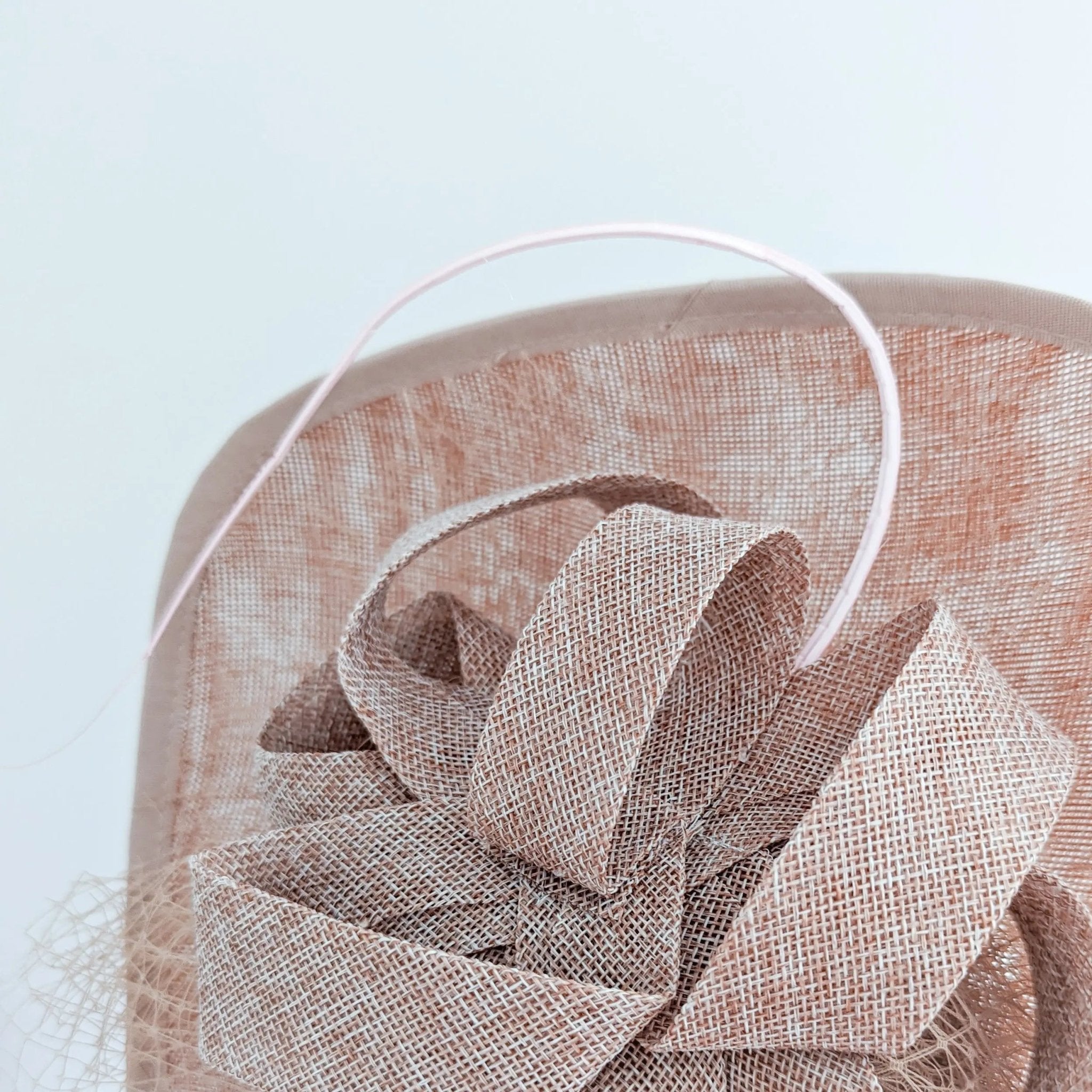 Blush pink large teardrop flower feather fascinator hat - House of Hats