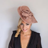 Blush pink large teardrop flower feather fascinator hat - House of Hats